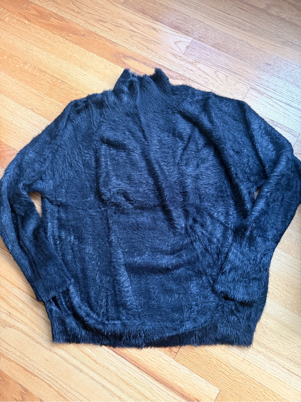 Marled Black Fuzzy Eyelash Knit Mock Neck Sweater Size M